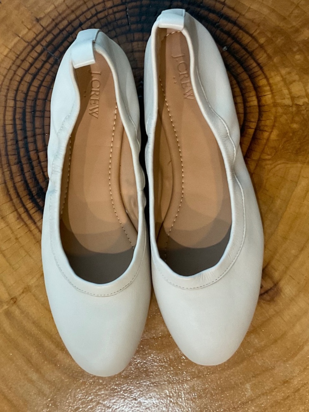 J. Crew Lizzie Leather Ballet Flats Shoes in Almond